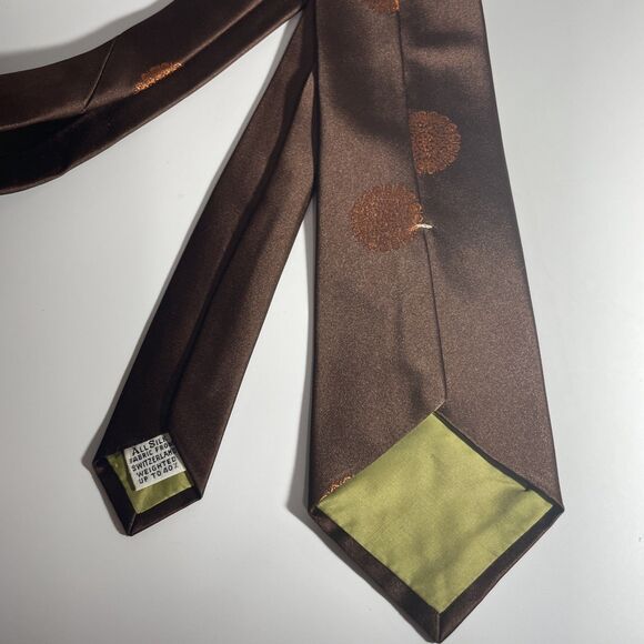 Vintage Brown Silk Tie with Orange Medallion Pattern Silk Fabric Switzerland - Picture 5 of 6